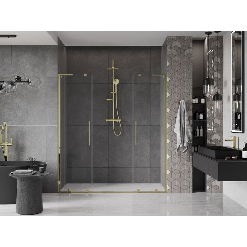 Mexen Velar L Duo sliding shower door 200 cm, transparent, gold - 871-200-003-02-50