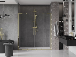 Mexen Velar L Duo sliding shower doors 180 cm, transparent, gold - 871-180-003-02-50