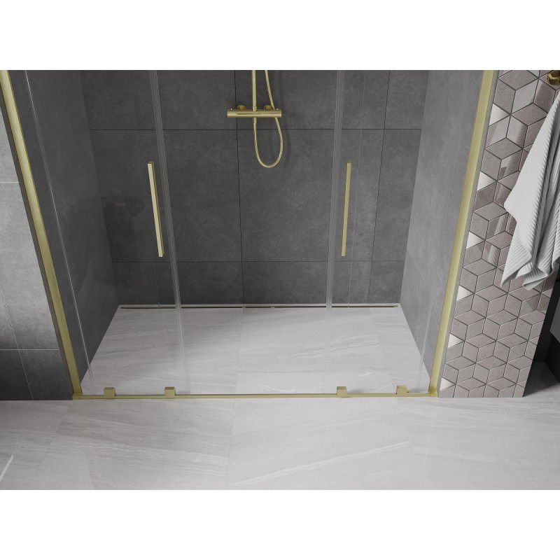 Mexen Velar L Duo sliding shower doors 200 cm, transparent, brushed gold - 871-200-003-02-55