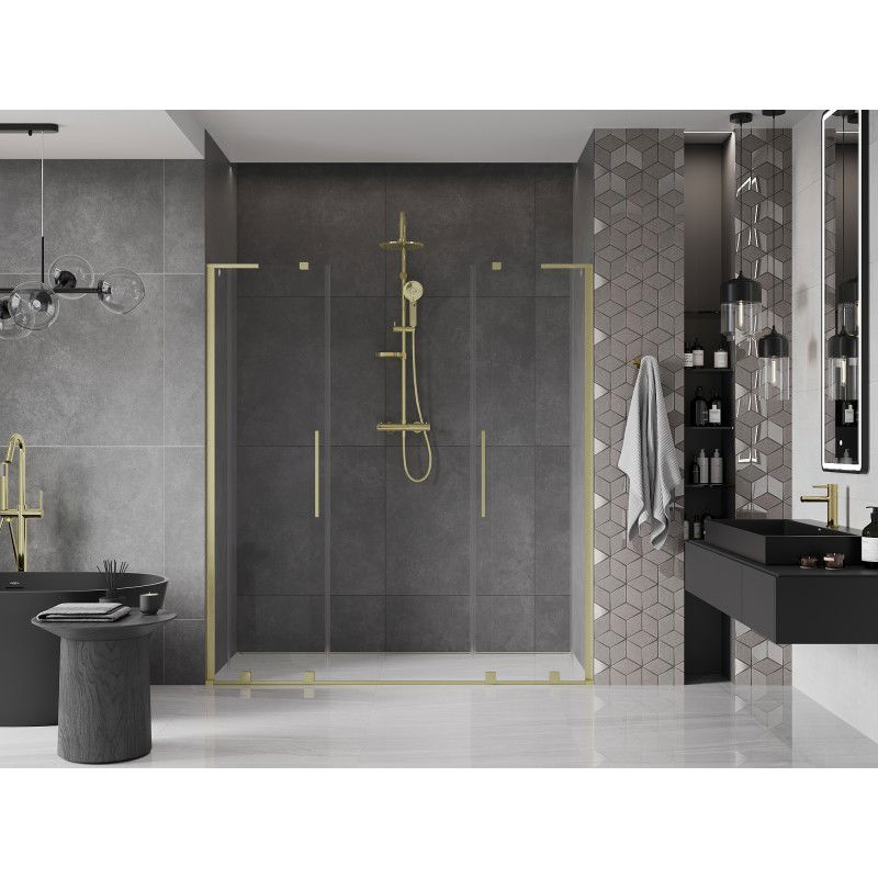 Mexen Velar L Duo sliding shower door 180 cm, transparent, brushed gold - 871-180-003-02-55
