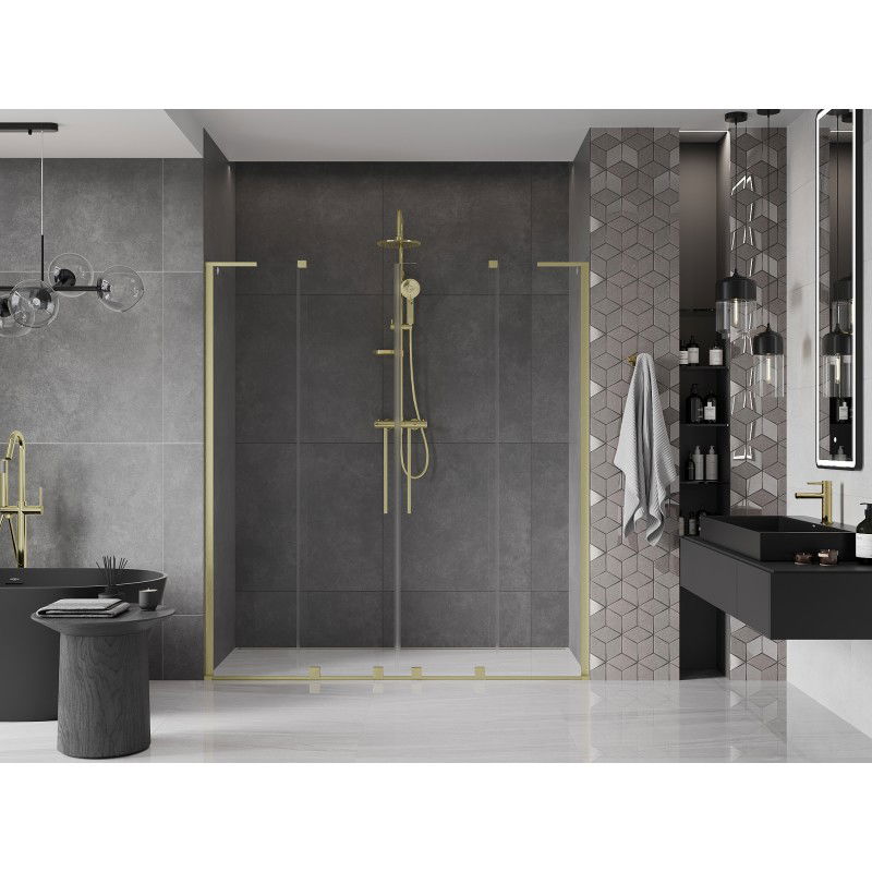 Mexen Velar L Duo sliding shower door 180 cm, transparent, brushed gold - 871-180-003-02-55