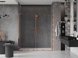 Mexen Velar L Duo 170 cm Sliding Shower Doors, Transparent, Rose Gold - 871-170-003-02-60
