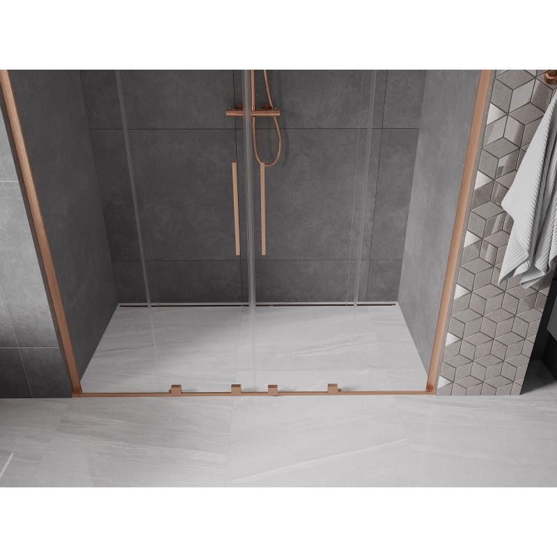 Mexen Velar L Duo sliding shower door 200 cm, transparent, brushed copper - 871-200-003-02-65