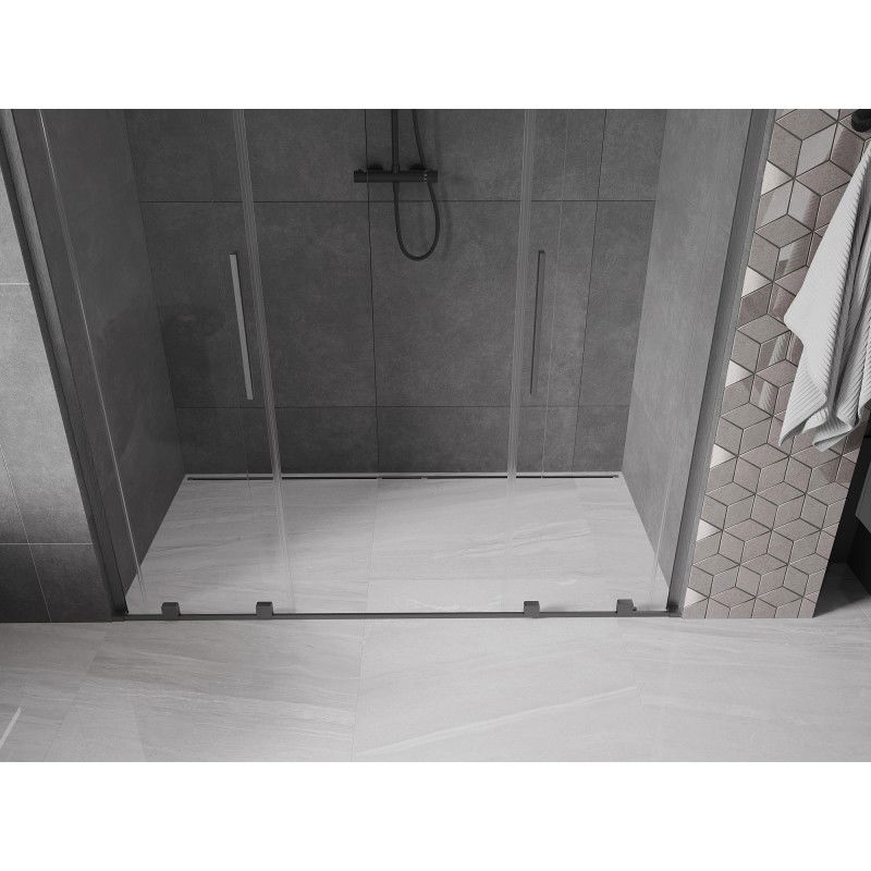 Mexen Velar L Duo sliding shower door 200 cm, transparent, brushed gun gray - 871-200-003-02-66