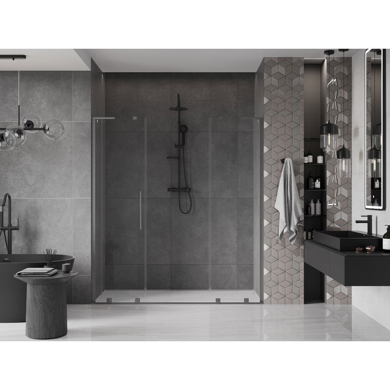 Mexen Velar L Duo sliding shower door 200 cm, transparent, brushed gun gray - 871-200-003-02-66
