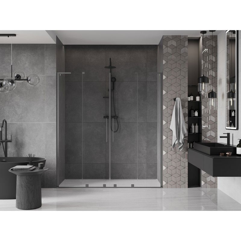 Mexen Velar L Duo sliding shower door 200 cm, transparent, brushed gun gray - 871-200-003-02-66