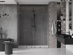 Mexen Velar L Duo sliding shower door 180 cm, transparent, brushed gun gray - 871-180-003-02-66