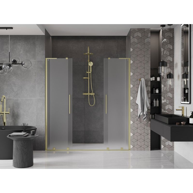 Mexen Velar L Duo sliding shower doors 170 cm, frosted, brushed gold - 871-170-003-32-55