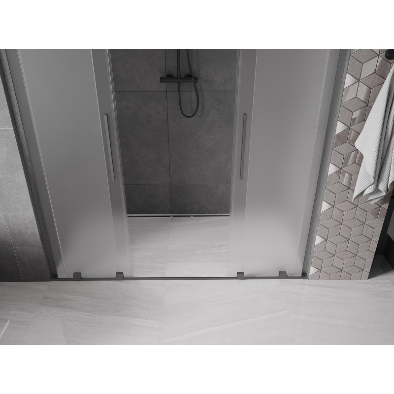 Mexen Velar L Duo Sliding Shower Doors 170 cm, Frosted, Brushed Gun Gray - 871-170-003-32-66