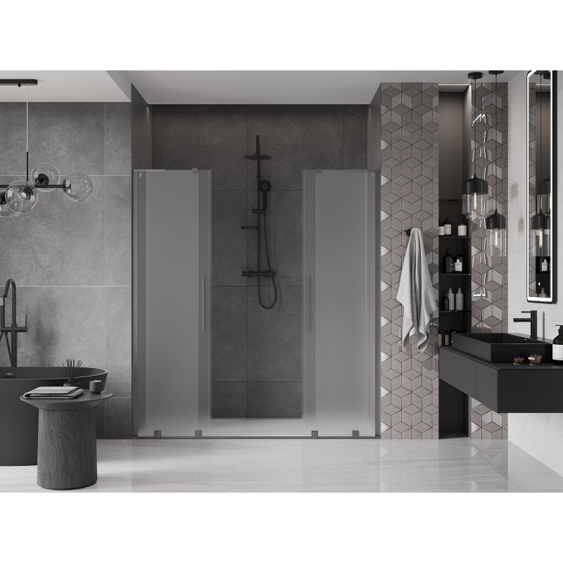 Mexen Velar L Duo Sliding Shower Doors 170 cm, Frosted, Brushed Gun Gray - 871-170-003-32-66