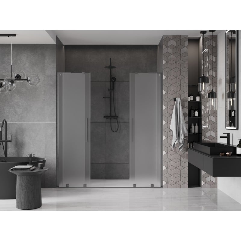Mexen Velar L Duo 180 cm Sliding Shower Door, Frosted, Brushed Gun Gray - 871-180-003-32-66