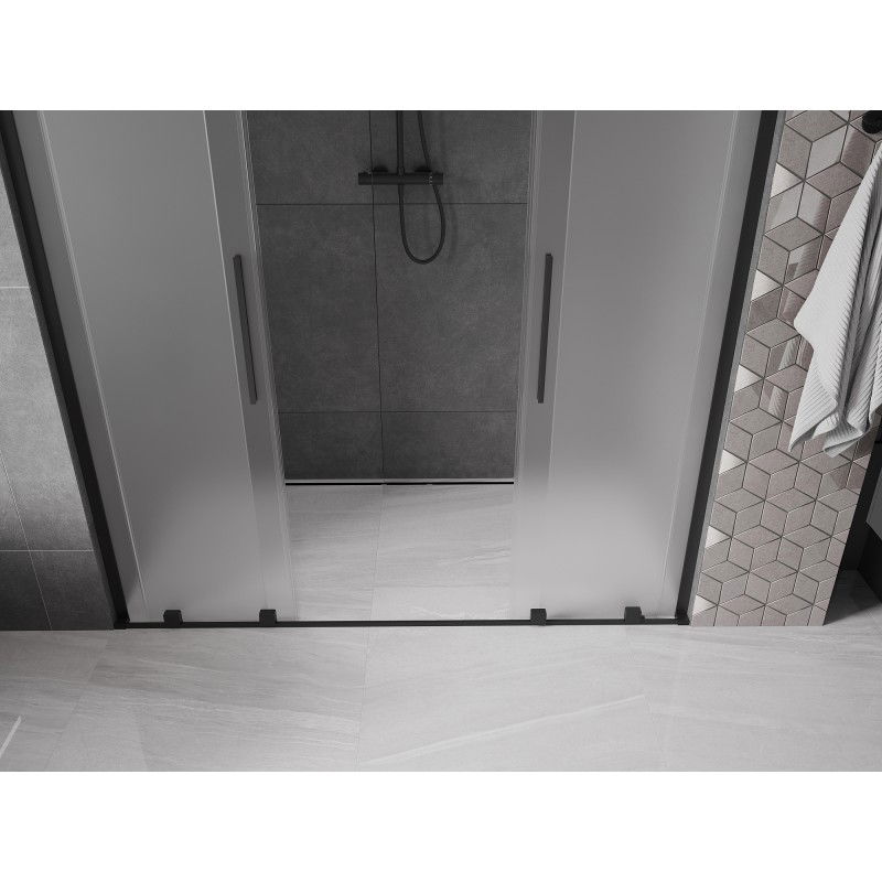 Mexen Velar L Duo sliding shower doors 180 cm, frosted, black - 871-180-003-32-70