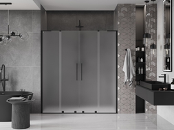 Mexen Velar L Duo sliding shower doors 200 cm, frosted, black - 871-200-003-32-70