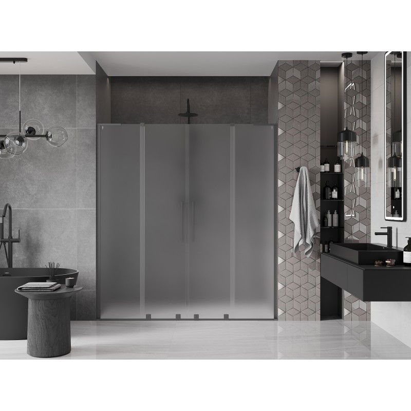 Mexen Velar L Duo 200 cm Sliding Shower Door, Frosted, Gun Metal - 871-200-003-32-95
