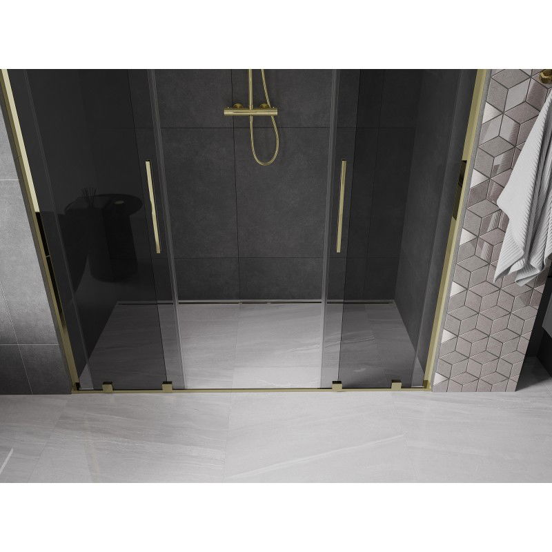 Mexen Velar L Duo sliding shower doors 200 cm, graphite, gold - 871-200-003-42-50