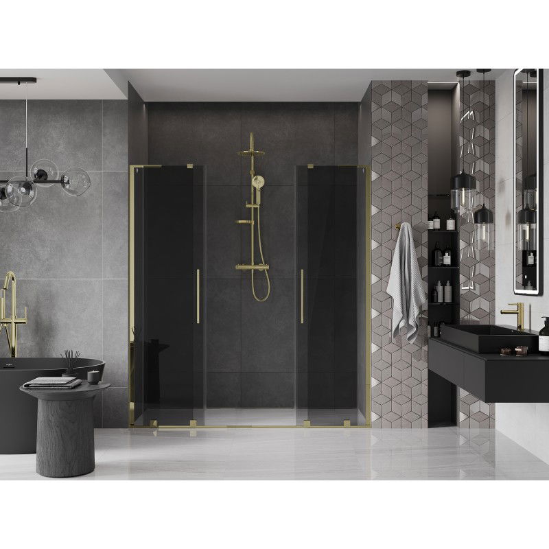 Mexen Velar L Duo 170 cm sliding shower doors, graphite, gold - 871-170-003-42-50