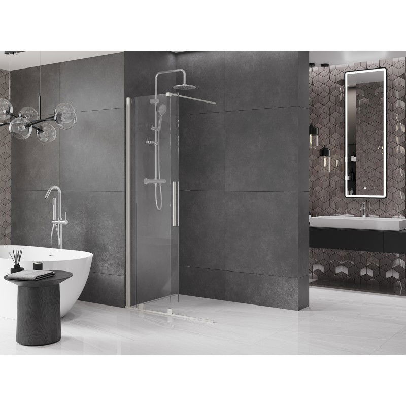 Mexen Velar Sliding Walk-in Shower Wall 120 x 200 cm, transparent 8 mm, brushed nickel - 871-120-000-03-97