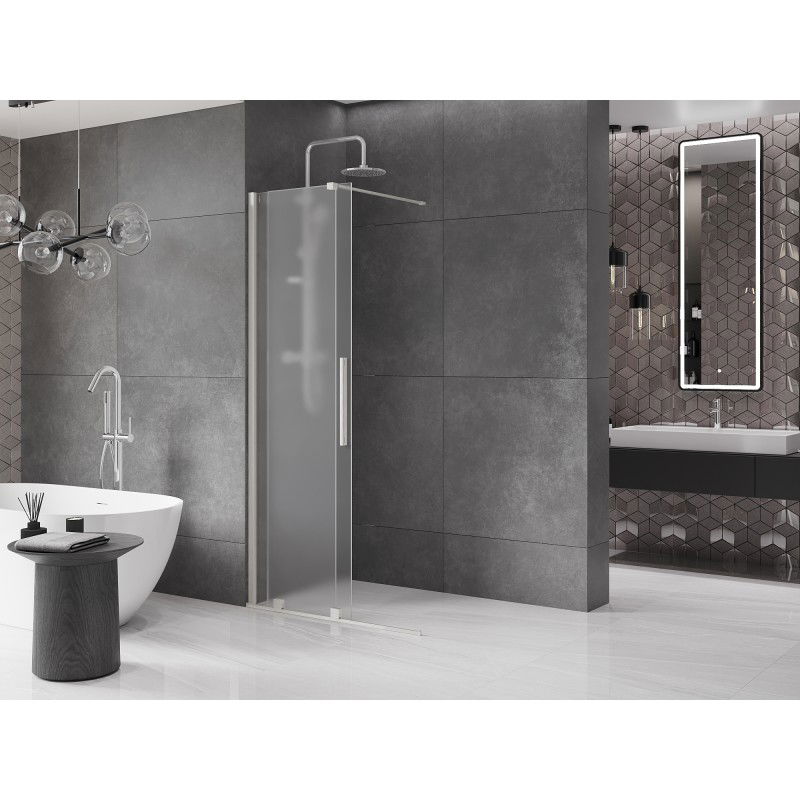 Mexen Velar sliding Walk-in shower wall 110 x 200 cm, frost 8 mm, brushed nickel - 871-110-000-33-97