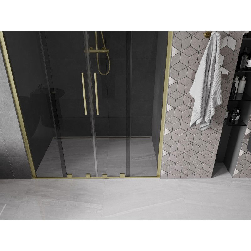 Mexen Velar Duo sliding shower door 140 cm, graphite, brushed gold - 871-140-000-42-55
