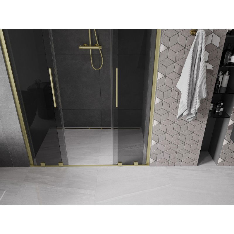 Mexen Velar Duo sliding shower doors 150 cm, graphite, brushed gold - 871-150-000-42-55