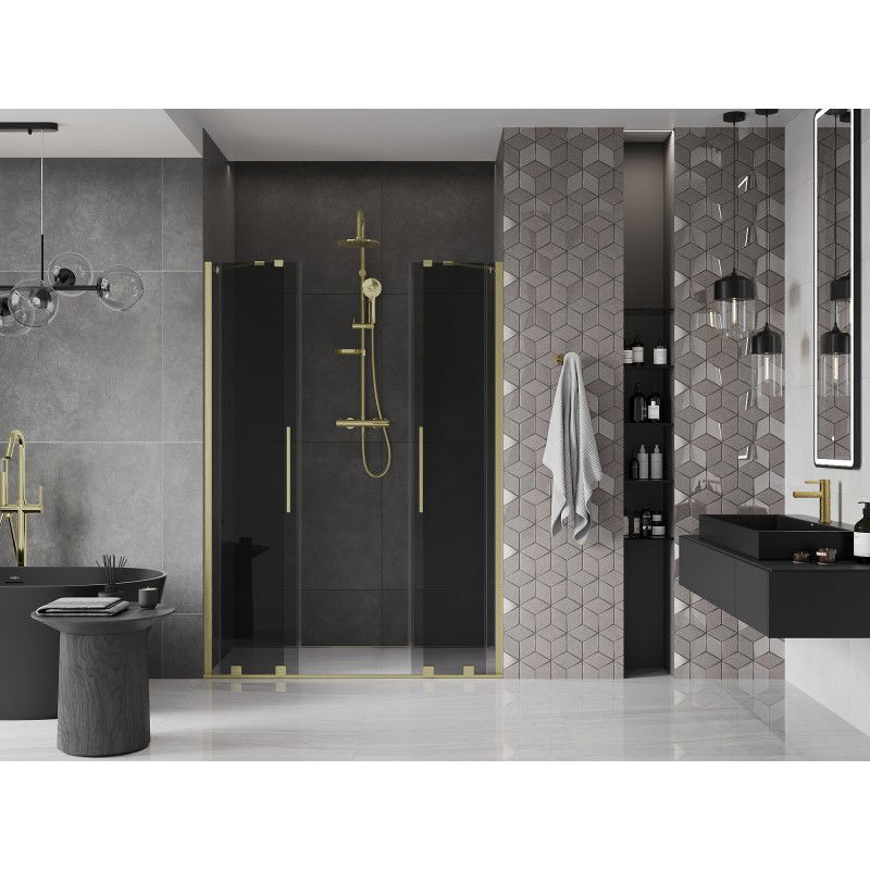 Mexen Velar Duo sliding shower doors 150 cm, graphite, brushed gold - 871-150-000-42-55