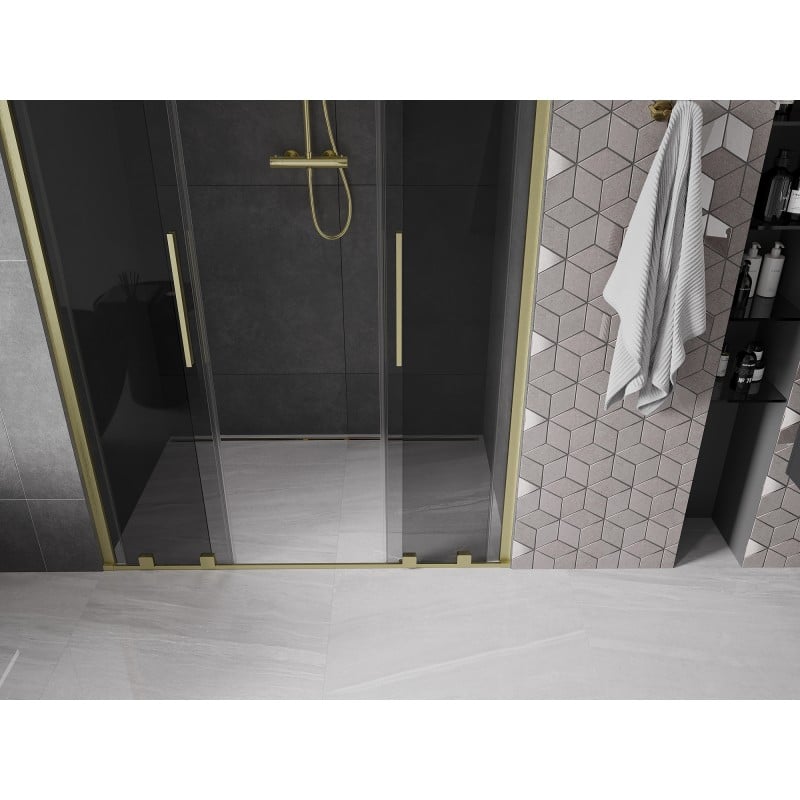 Mexen Velar Duo sliding shower doors 160 cm, graphite, brushed gold - 871-160-000-42-55