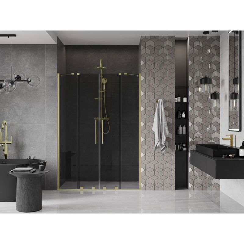 Mexen Velar Duo sliding shower doors 150 cm, graphite, brushed gold - 871-150-000-42-55