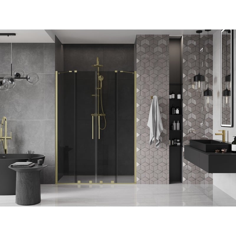 Mexen Velar Duo sliding shower doors 160 cm, graphite, brushed gold - 871-160-000-42-55