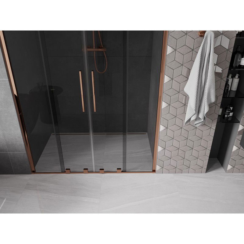 Mexen Velar Duo sliding shower door 160 cm, graphite, rose gold - 871-160-000-42-60