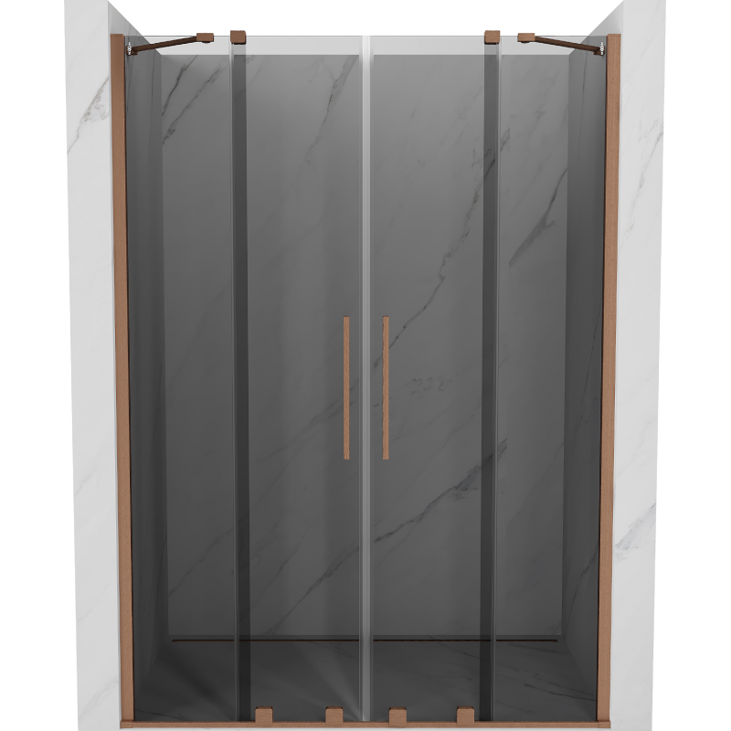 Mexen Velar Duo 160 cm Sliding Shower Door, Graphite, Brushed Copper - 871-160-000-42-65