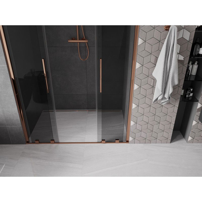 Mexen Velar Duo sliding shower door 160 cm, graphite, rose gold - 871-160-000-42-60