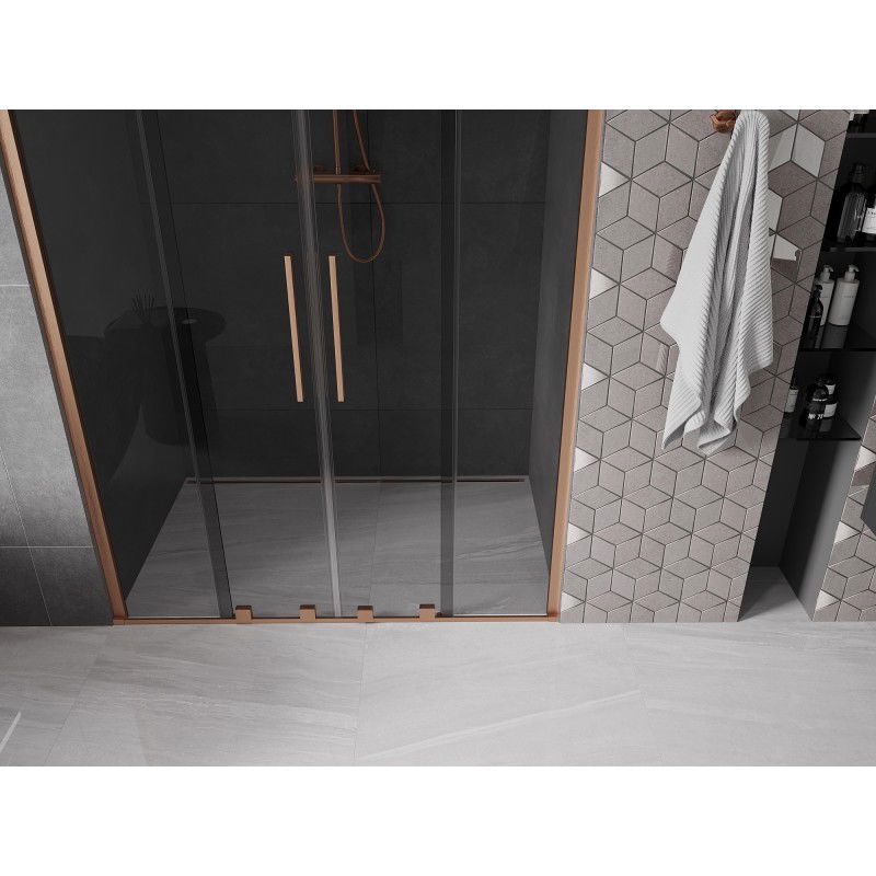 Mexen Velar Duo 160 cm Sliding Shower Door, Graphite, Brushed Copper - 871-160-000-42-65