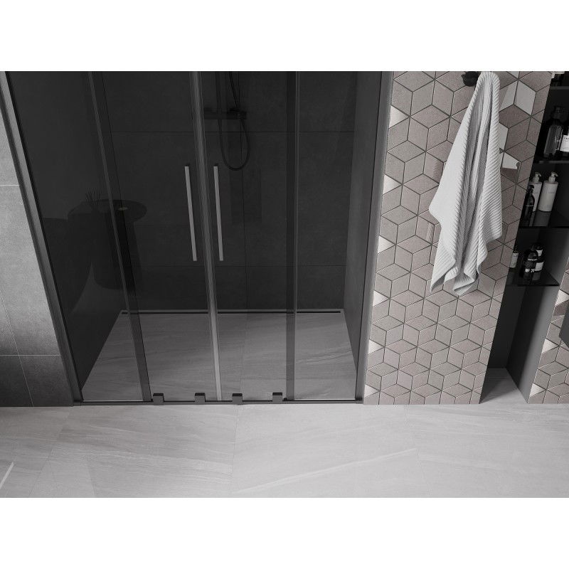 Mexen Velar Duo sliding shower door 140 cm, graphite, brushed gun gray - 871-140-000-42-66