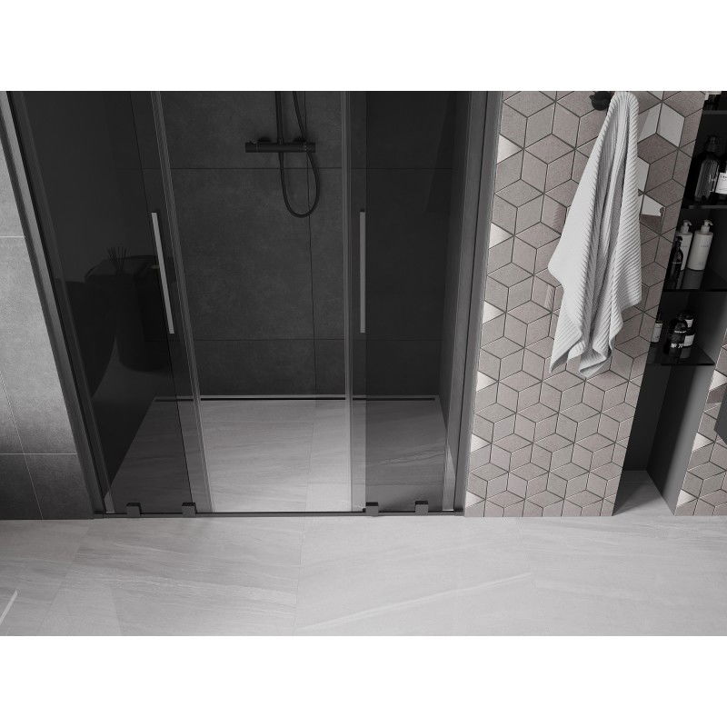 Mexen Velar Duo sliding shower door 140 cm, graphite, brushed gun gray - 871-140-000-42-66