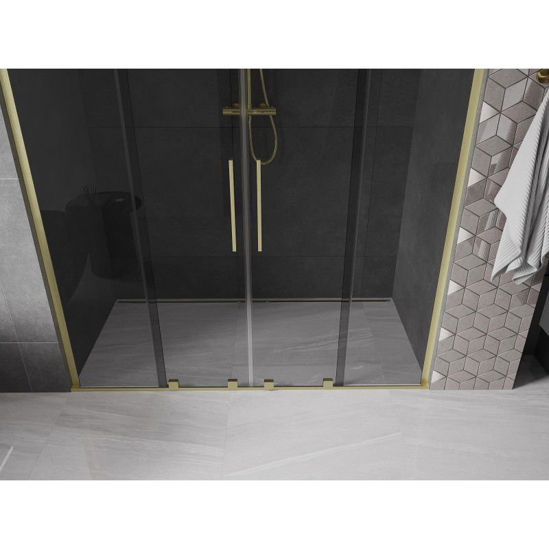 Mexen Velar L Duo Sliding Shower Door 170 cm, Graphite, Brushed Gold - 871-170-003-42-55