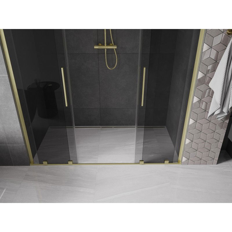 Mexen Velar L Duo Sliding Shower Door 170 cm, Graphite, Brushed Gold - 871-170-003-42-55