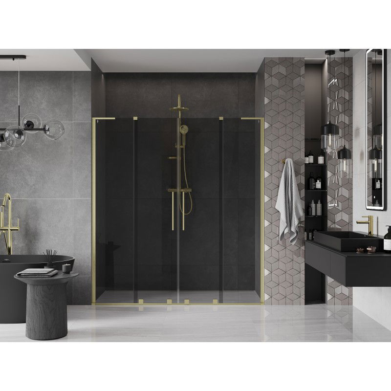 Mexen Velar L Duo sliding shower door 180 cm, graphite, brushed gold - 871-180-003-42-55