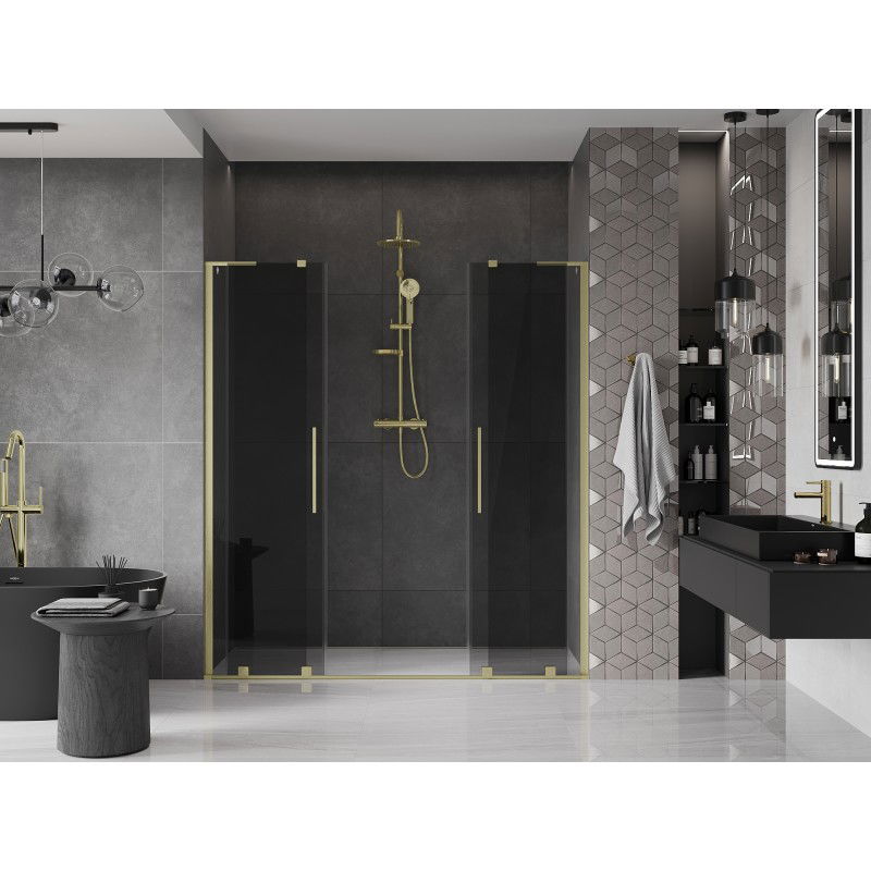 Mexen Velar L Duo sliding shower door 180 cm, graphite, brushed gold - 871-180-003-42-55