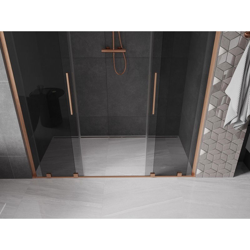 Mexen Velar L Duo sliding shower doors 180 cm, graphite, brushed copper - 871-180-003-42-65