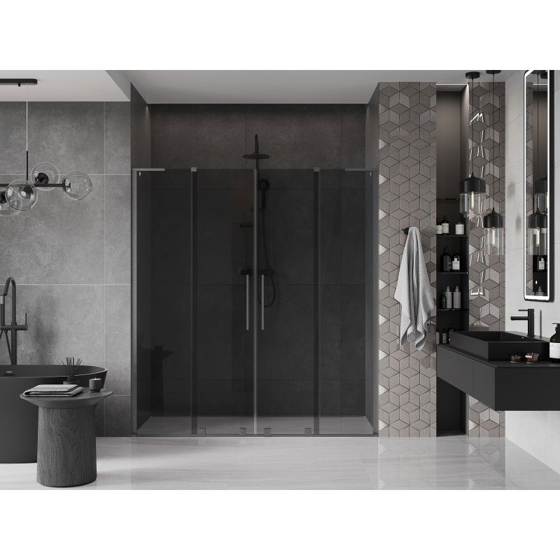 Mexen Velar L Duo sliding shower door 180 cm, graphite, brushed gun gray - 871-180-003-42-66