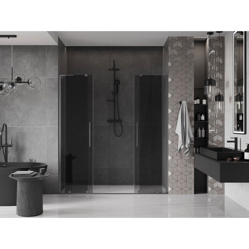Mexen Velar L Duo sliding shower doors 200 cm, graphite, brushed gun gray - 871-200-003-42-66