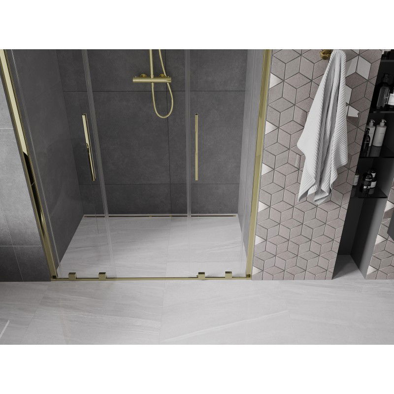 Mexen Velar L Duo sliding shower door 160 cm, transparent, gold - 871-160-003-02-50