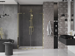 Mexen Velar L Duo sliding shower door 150 cm, transparent, gold - 871-150-003-02-50