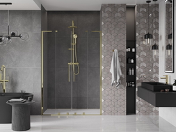 Mexen Velar L Duo sliding shower door 160 cm, transparent, gold - 871-160-003-02-50