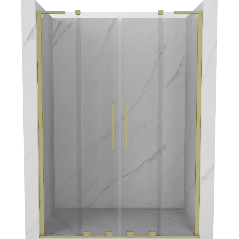 Mexen Velar L Duo 140 cm Sliding Shower Door, Transparent, Brushed Gold - 871-140-003-02-55