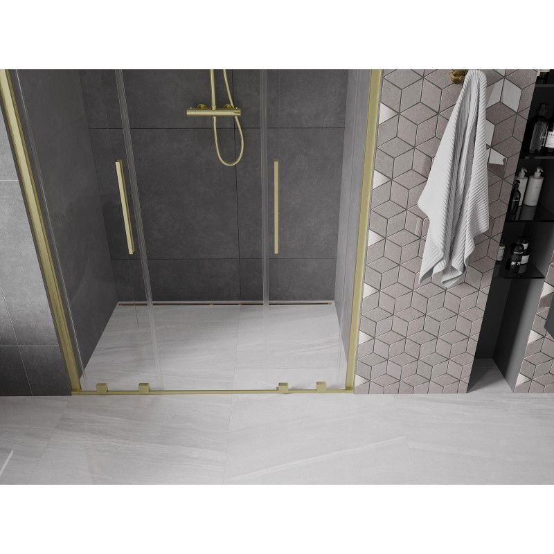 Mexen Velar L Duo sliding shower doors 160 cm, transparent, brushed gold - 871-160-003-02-55