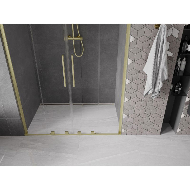 Mexen Velar L Duo sliding shower doors 160 cm, transparent, brushed gold - 871-160-003-02-55