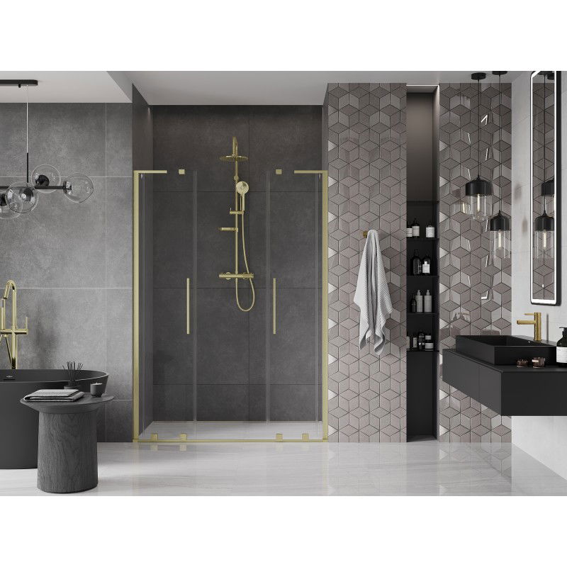 Mexen Velar L Duo 150 cm Sliding Shower Door, Transparent, Brushed Gold - 871-150-003-02-55