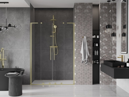 Mexen Velar L Duo 150 cm Sliding Shower Door, Transparent, Brushed Gold - 871-150-003-02-55