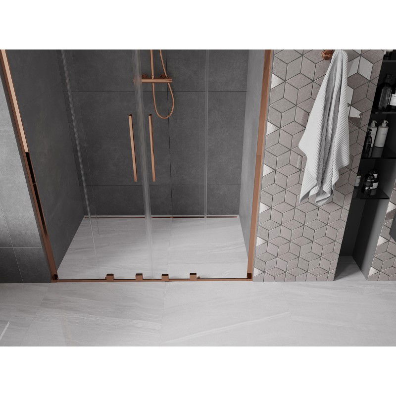 Mexen Velar L Duo sliding shower door 140 cm, transparent, rose gold - 871-140-003-02-60